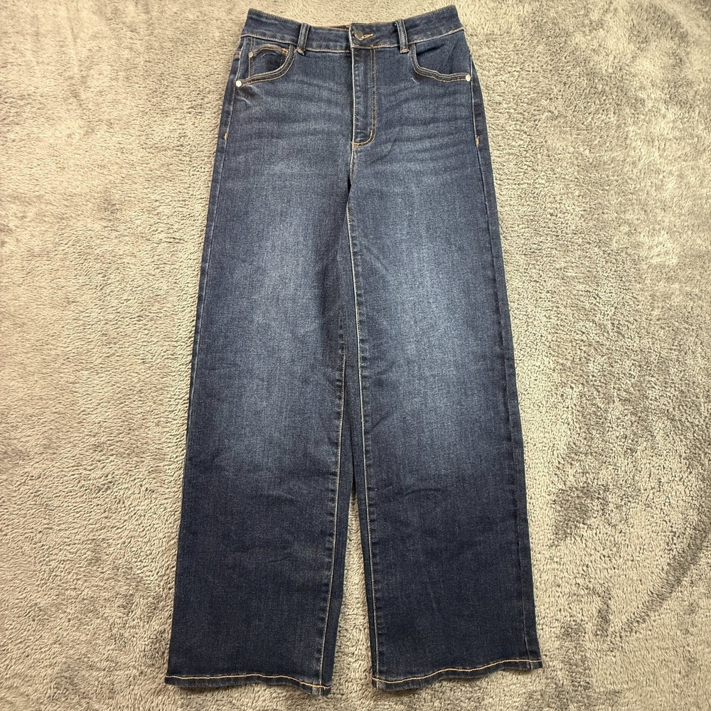 Well Worn Women's 4/27 Wide Leg Dark Wash Denim Jeans Cotton Blend